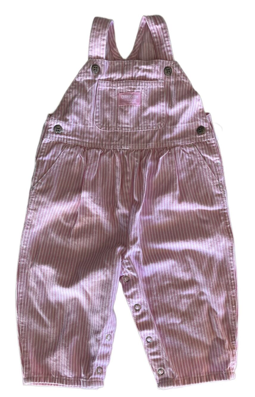 NWT VTG OshKosh Pink Railroad Stripe Overalls 12M